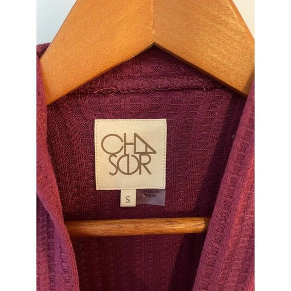 CHASER Women's Small Burgundy Berry Hooded Long Sleeve Thermal Knit Top - Picture 6 of 6